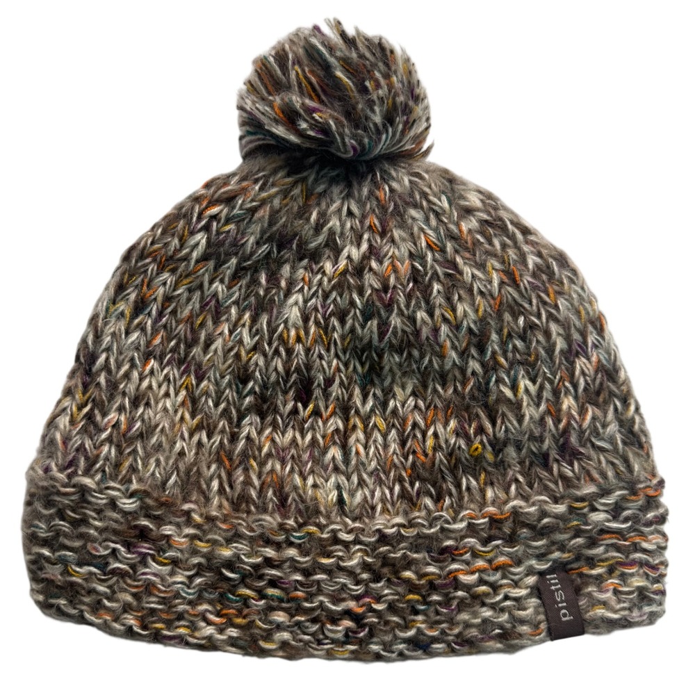 Pistil Beanie Pom Pom Knit Hat‎ Brown Multi Color Fleece Lined Winter One Size